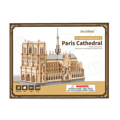 gothic cathedral wooden puzzle in its printed box, christmas and birthday gift for architects and builders