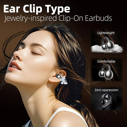 lightweight open-ear clip-on earbuds with a secure no-slip fit for sport and running, Purple, Beige, Black