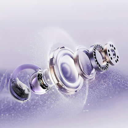 clip-on open-ear earbuds with 12mm driver for deep bass and crisp clear treble sound, Purple, Beige, Black