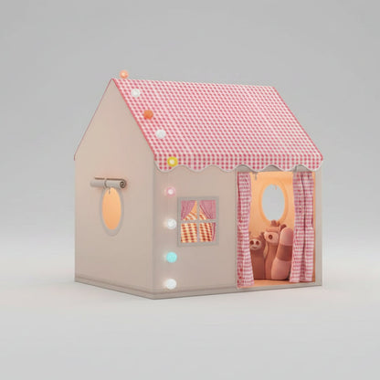 princess castle play tent with pink gingham roof scalloped trim and mirror porthole for girls bedroom, Pink