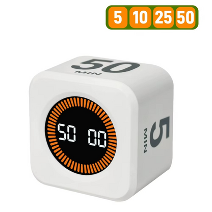 Mini pomodoro timer cube with flip countdown LED display for productivity focus and time management