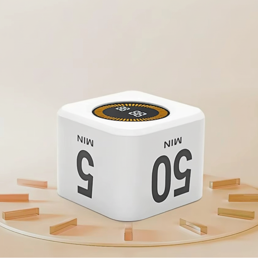 Mini pomodoro timer cube with flip countdown LED display for productivity focus and time management