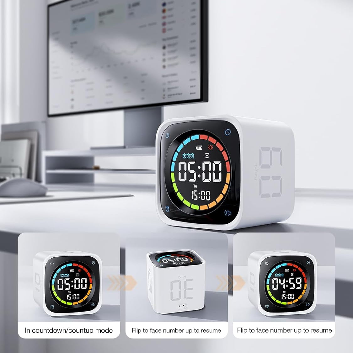 Pomodoro Timer Cube with Flip Productivity Countdown Presets