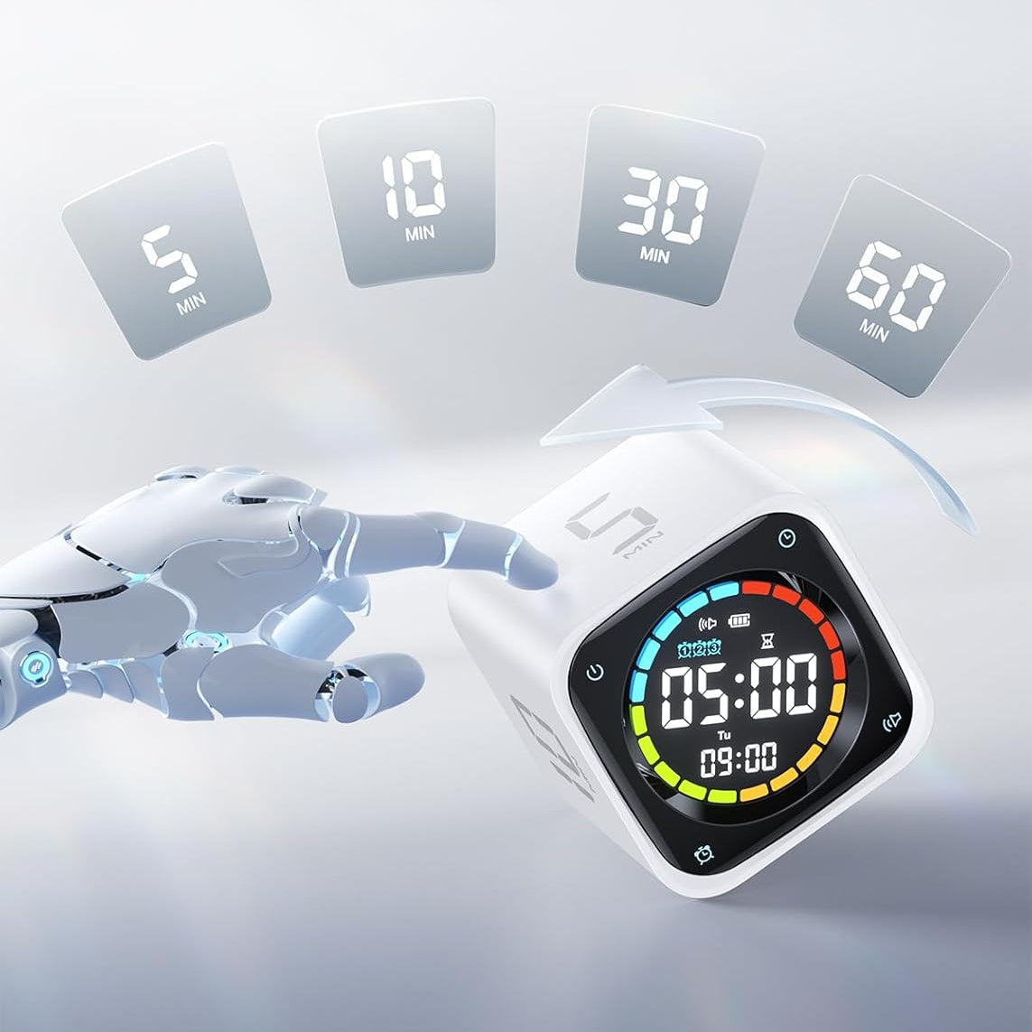 TK3 rechargeable pomodoro timer cube with LED display flip countdown and desk clock functions