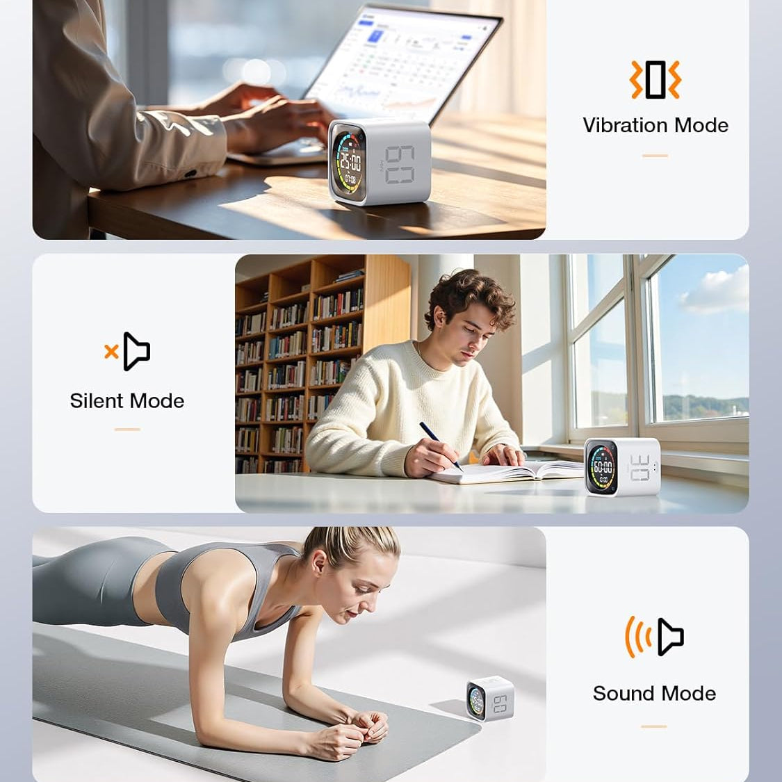 TK3 rechargeable pomodoro timer cube with LED display flip countdown and desk clock functions