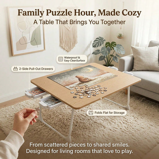 jigsaw puzzle table for the living room with sorting drawers and wipe clean wooden top, cozy hobby desk, 1200 Piece