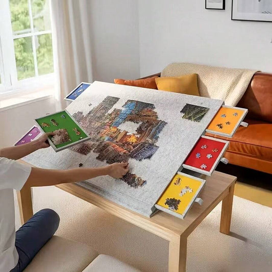 adjustable tilting puzzle board with 6 sorting drawers anti slip felt portable jigsaw table for adults Grey