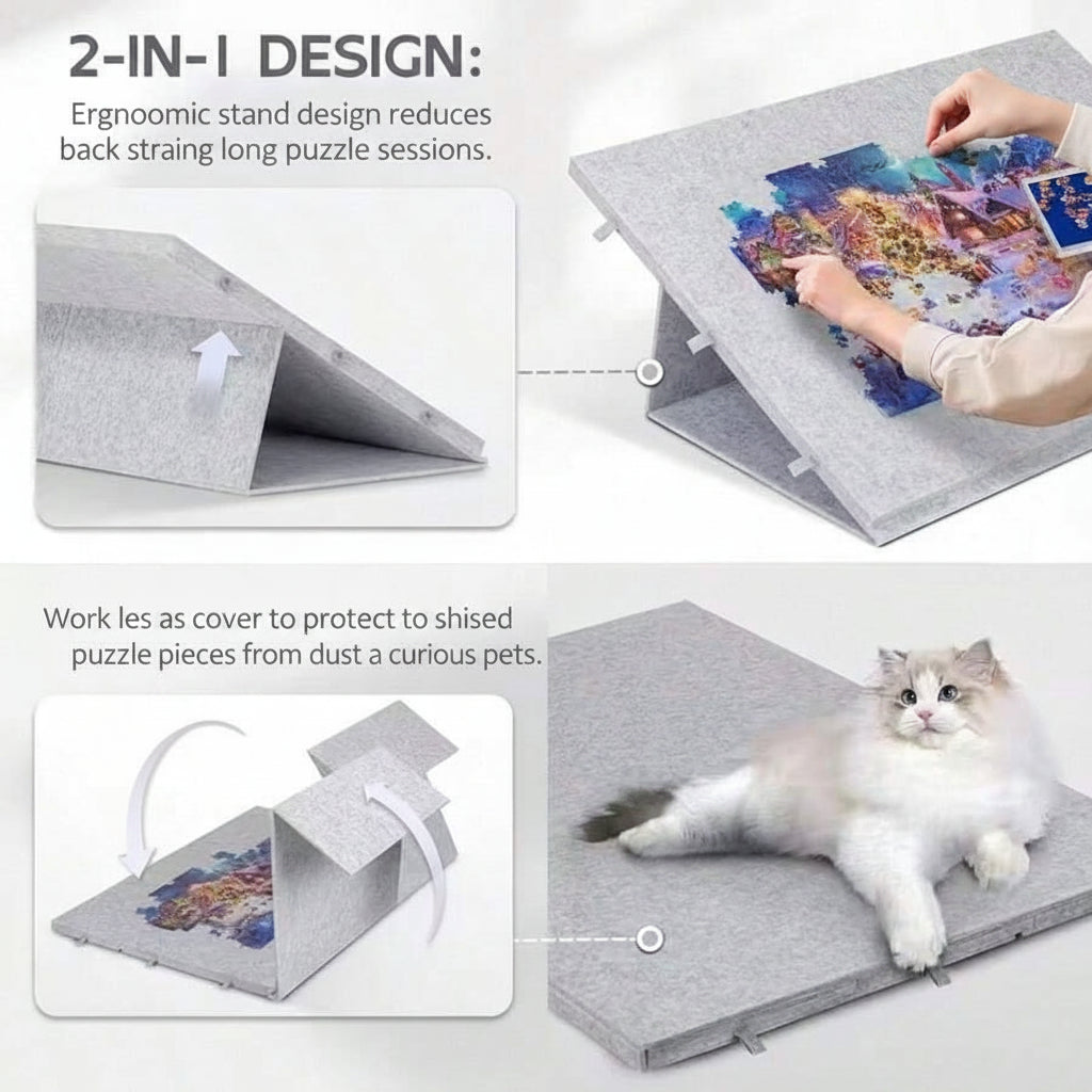 foldable felt puzzle board adjustable tilting stand cover protect unfinished jigsaw from pets dust Grey, Black