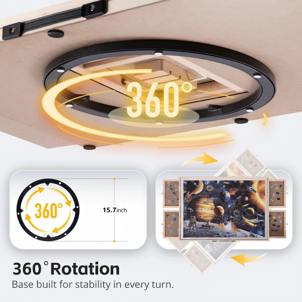 rotating puzzle board with 360 degree lazy susan base, smooth spinning jigsaw puzzle table for 2000 piece adult puzzles