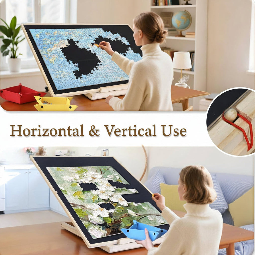 wooden jigsaw puzzle board for horizontal and vertical use holding pieces in place for adults and kids at home
