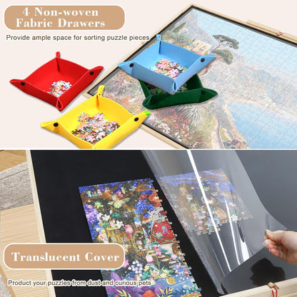 puzzle board with 4 non woven sorting trays and a transparent dust cover to protect jigsaw puzzles from pets