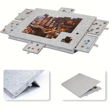 Puzzle desk with 6 sorting trays and foldable construction holds 1500 piece jigsaws – Dark Gray, Light Gray