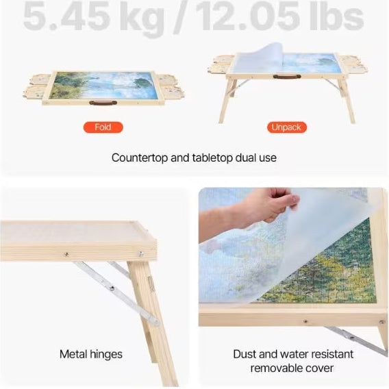 Puzzle Table with Drawers 2000 Piece | Folding Wooden Jigsaw Board with Cover