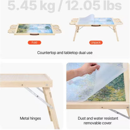 Puzzle Table with Drawers 2000 Piece | Folding Wooden Jigsaw Board with Cover