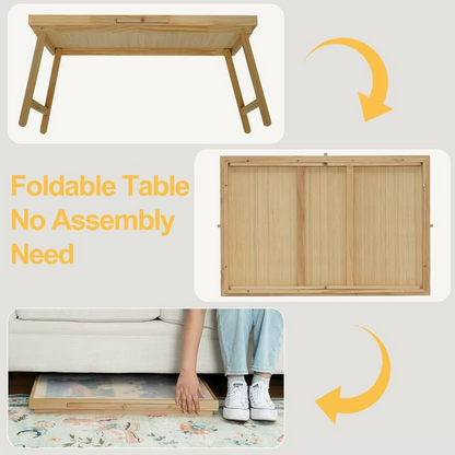 Collage of a foldable table with Puzzle Tables With Drawers