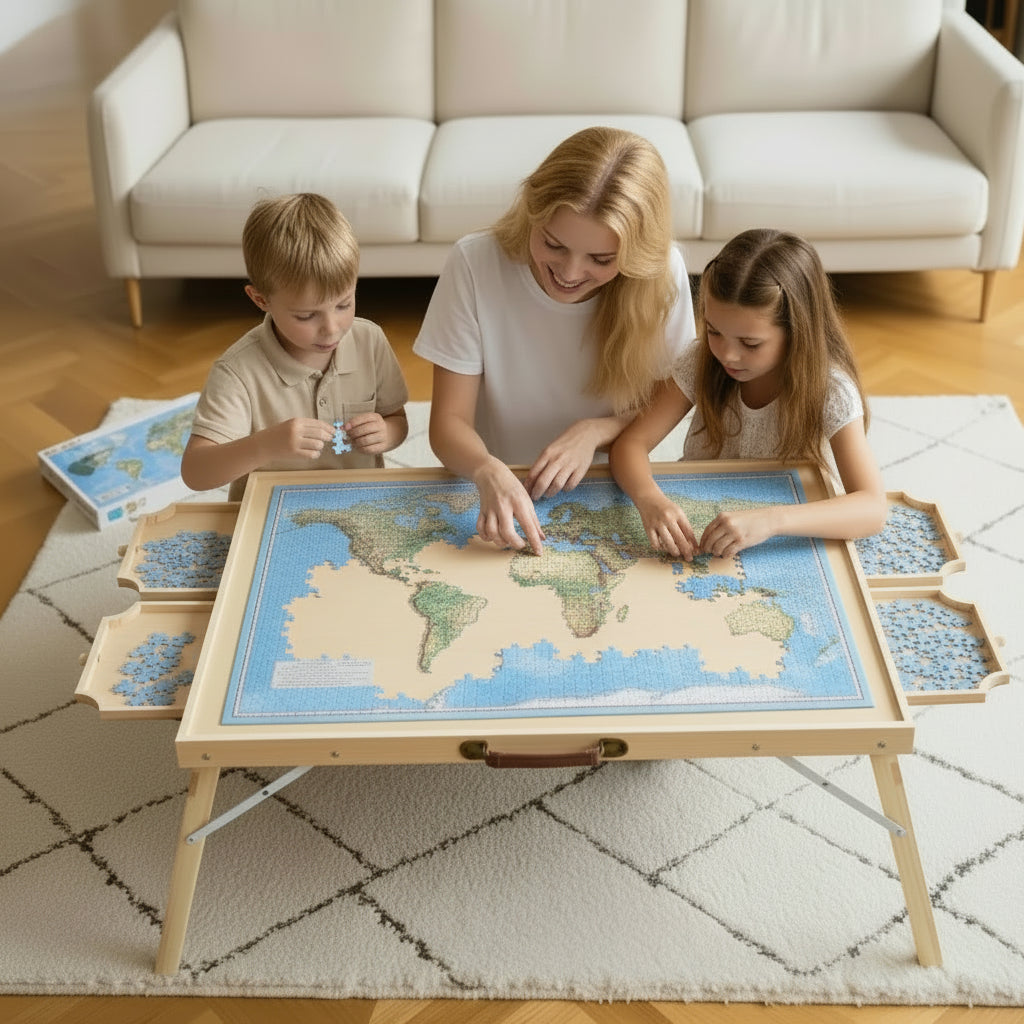2000 Piece Puzzle Table with Folding Legs 4 Drawers & Cover Portable Wooden Board Jigsaw Puzzle Accessories for Adults