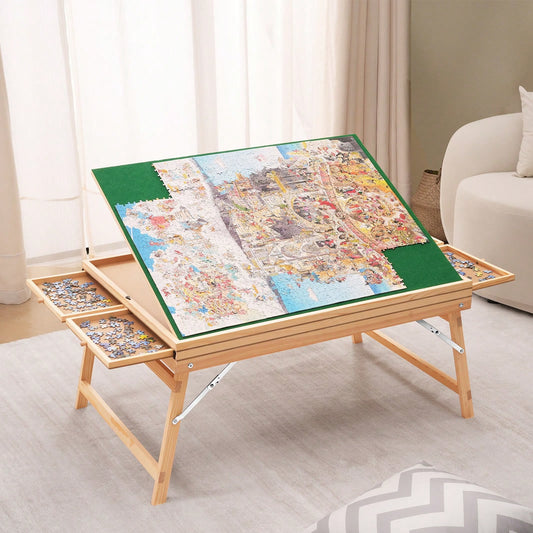 2000 Piece Puzzle Table With Folding Legs, 4 Drawers And Cover, 32.7"X24.6" Wooden Jigsaw Puzzle Plateau, Adjustable 3-Tilting-Angle Puzzle Board, Puzzle Storage System For Adults, Gift For Mom
