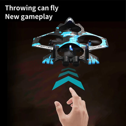 hand-throw RC fighter jet quadcopter drone for boys beginners outdoor backyard 2.4 GHz remote control toy drone – Blue