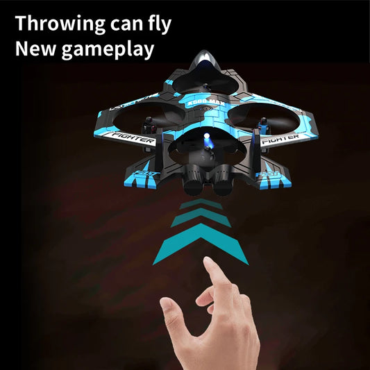 hand-throw RC fighter jet quadcopter drone for boys beginners outdoor backyard 2.4 GHz remote control toy drone – Blue