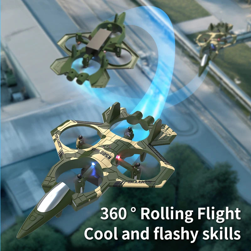 camouflage RC fighter jet drone 360 rolling stunt quadcopter LED lights altitude hold beginner toy gift – Green, Blue