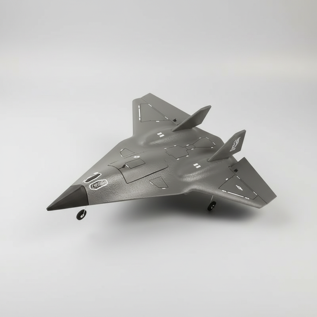 RC stealth fighter jet plane flying over field at sunset EPP foam culvert airplane 4-channel hobby aircraft for teens
