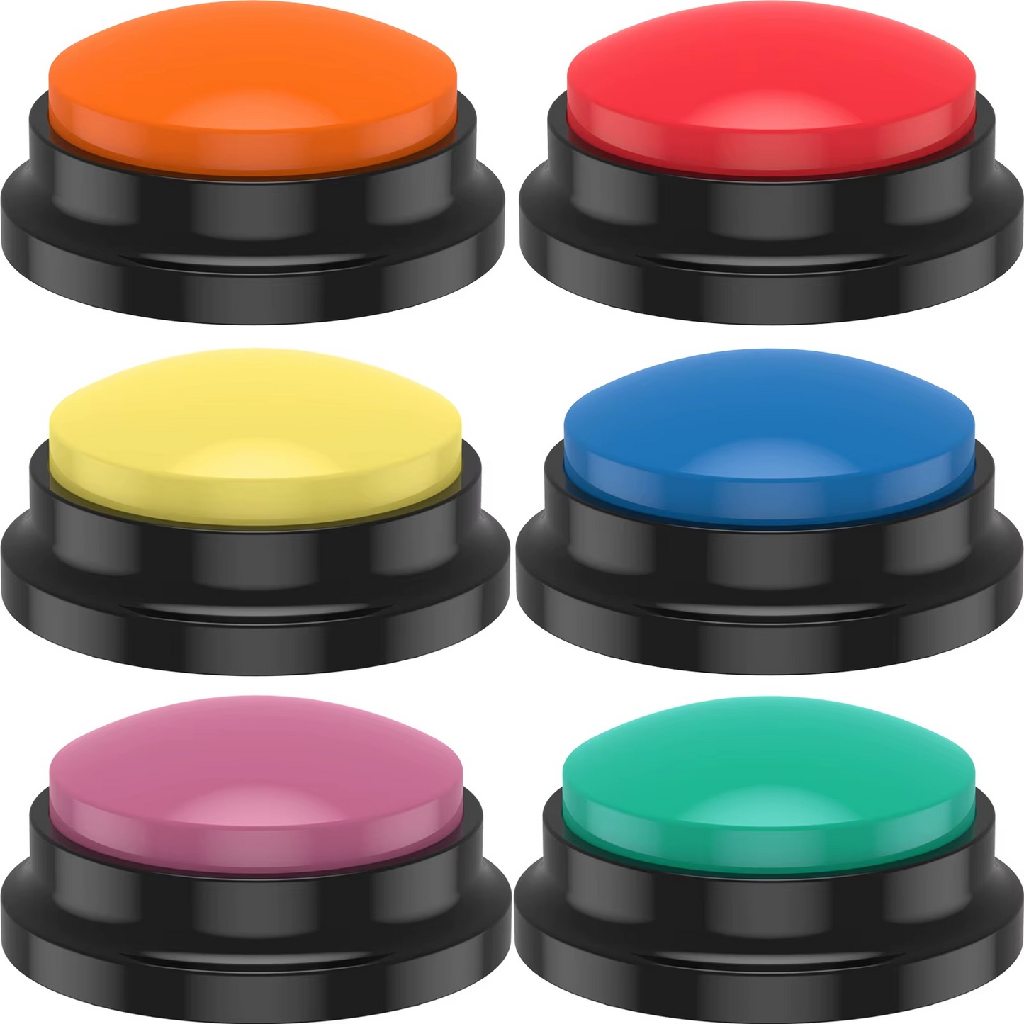 Recordable pet training communication buttons with voice recording feature for dog and cat command training in multiple colors
