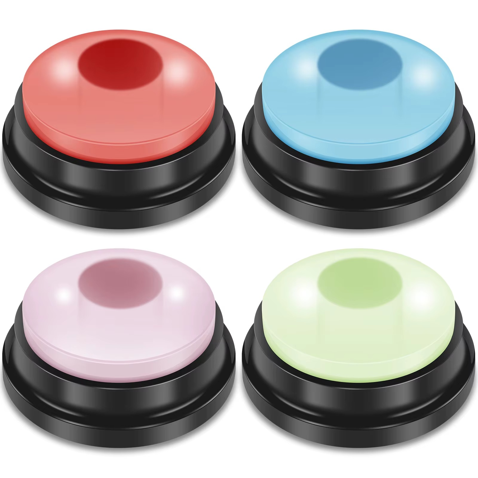 Recordable pet training communication buttons with voice recording feature for dog and cat command training in multiple colors