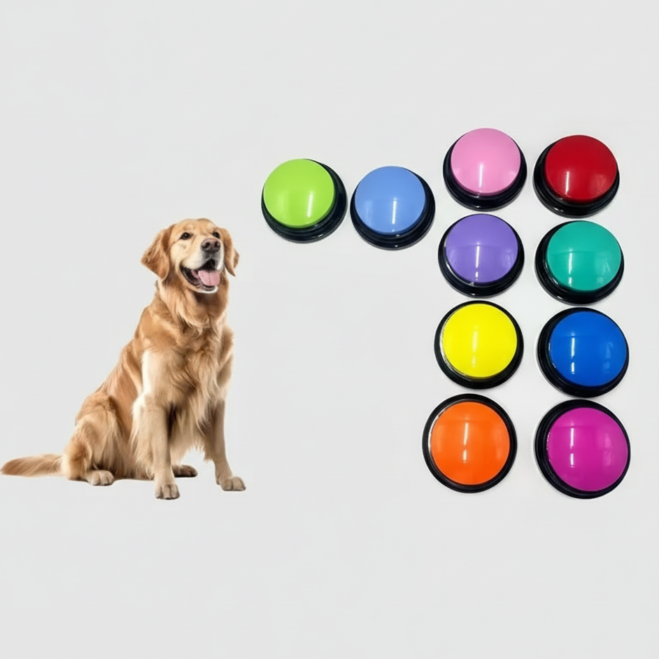 Recordable pet training communication buttons with voice recording feature for dog and cat command training in multiple colors