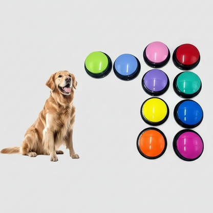 Recordable pet training communication buttons with voice recording feature for dog and cat command training in multiple colors