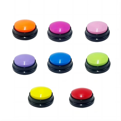 Recordable pet training communication buttons with voice recording feature for dog and cat command training in multiple colors