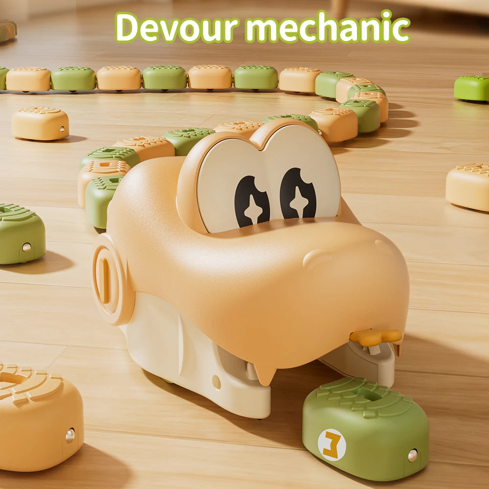 greedy snake toy eating magnetic food blocks, rc animal toy that grows a longer tail as it eats (Yellow, Green, 2 Pack)