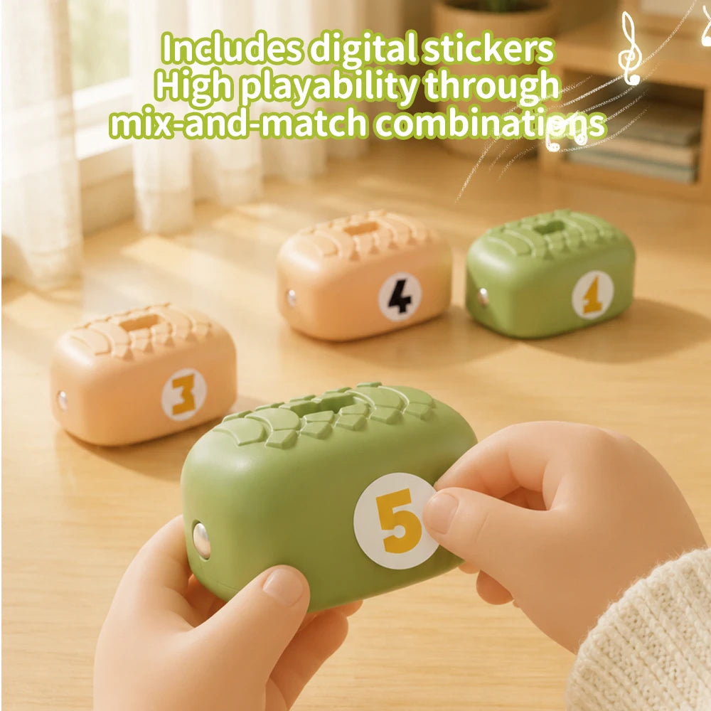 magnetic snake game food blocks with number stickers, mix and match preschool learning toy for kids (Green, Yellow, 2 Pack)