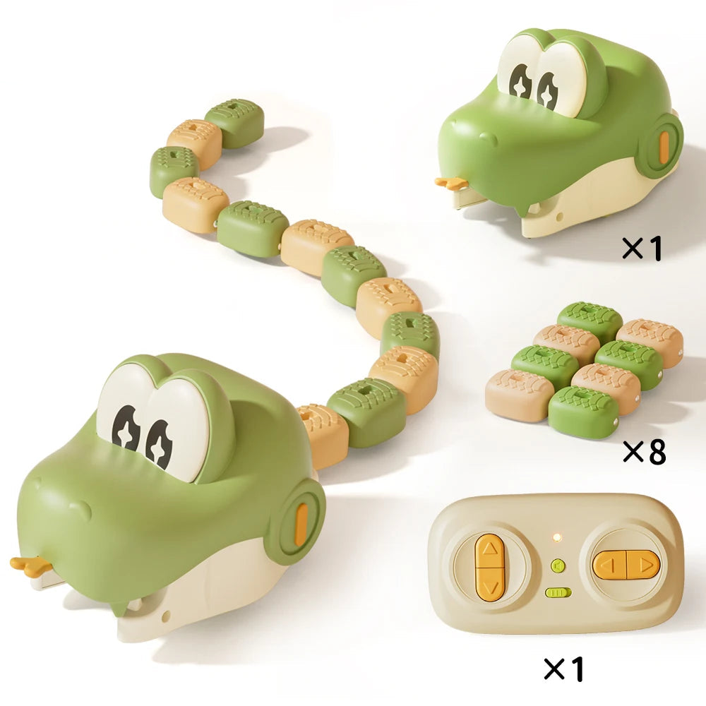 remote control green snake toy set with 8 magnetic body blocks and 2.4G wireless remote, birthday gift for boys and girls (Green)