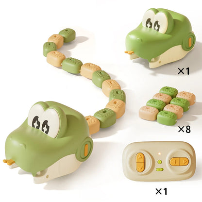 remote control green snake toy set with 8 magnetic body blocks and 2.4G wireless remote, birthday gift for boys and girls (Green)