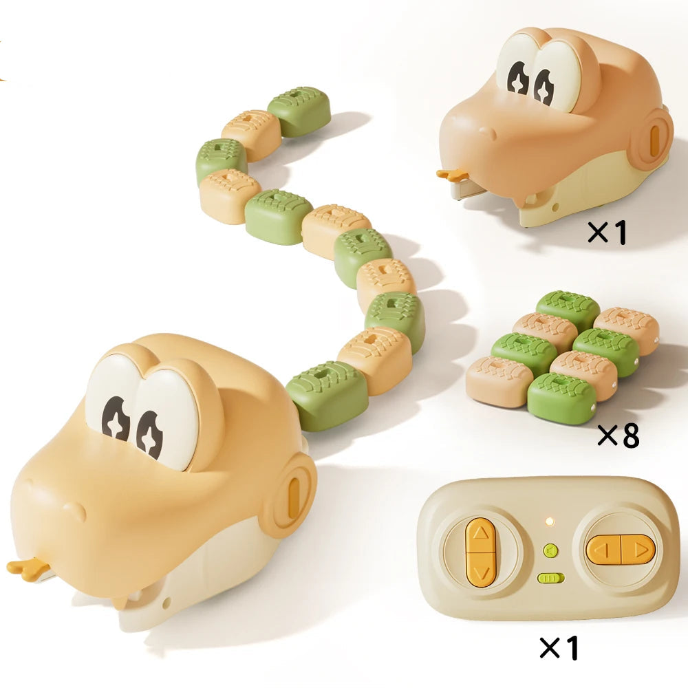 rc snake toy kit in creamy yellow with magnetic food blocks and wireless remote control, christmas gift for toddlers (Yellow)