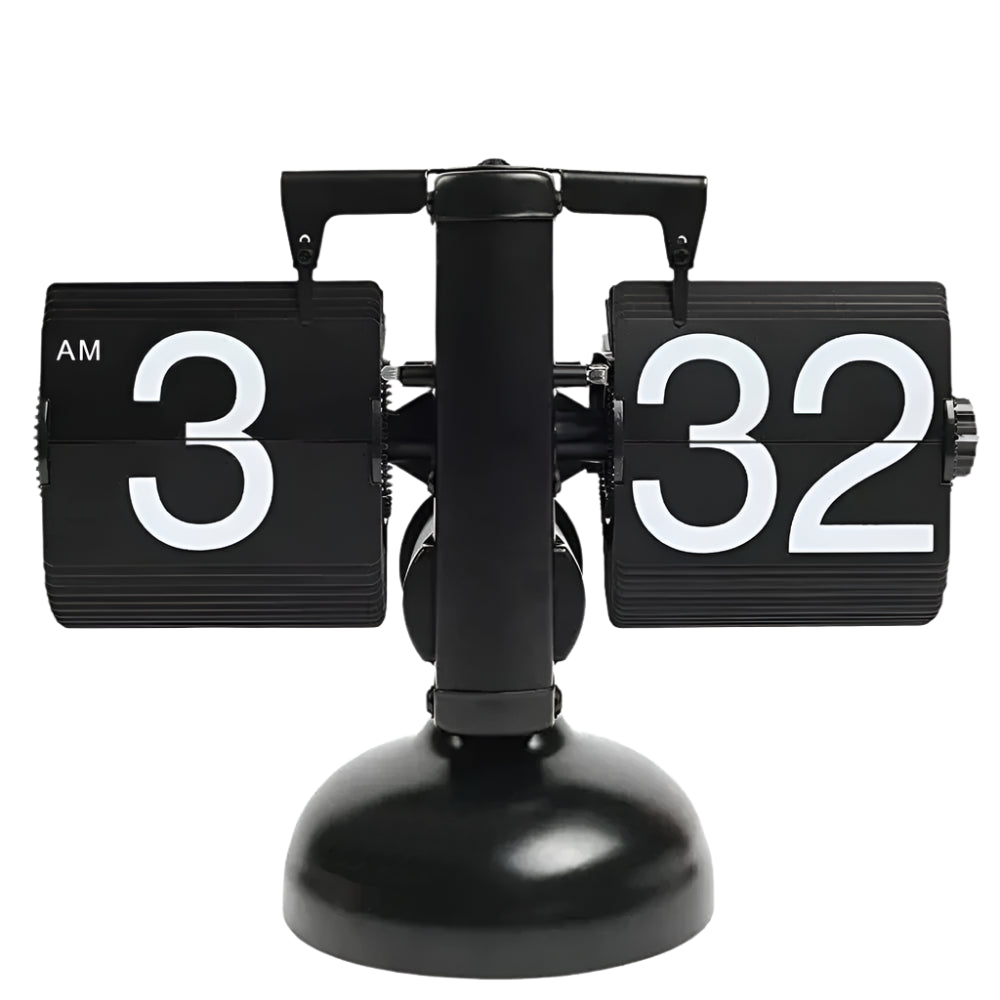 Vintage retro flip clock with wooden base and large number display for home office decoration and modern timekeeping