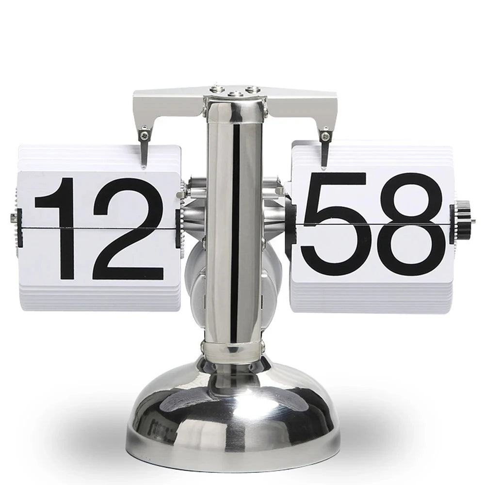 Vintage retro flip clock with wooden base and large number display for home office decoration and modern timekeeping