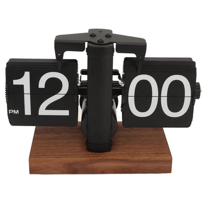 Vintage retro flip clock with wooden base and large number display for home office decoration and modern timekeeping