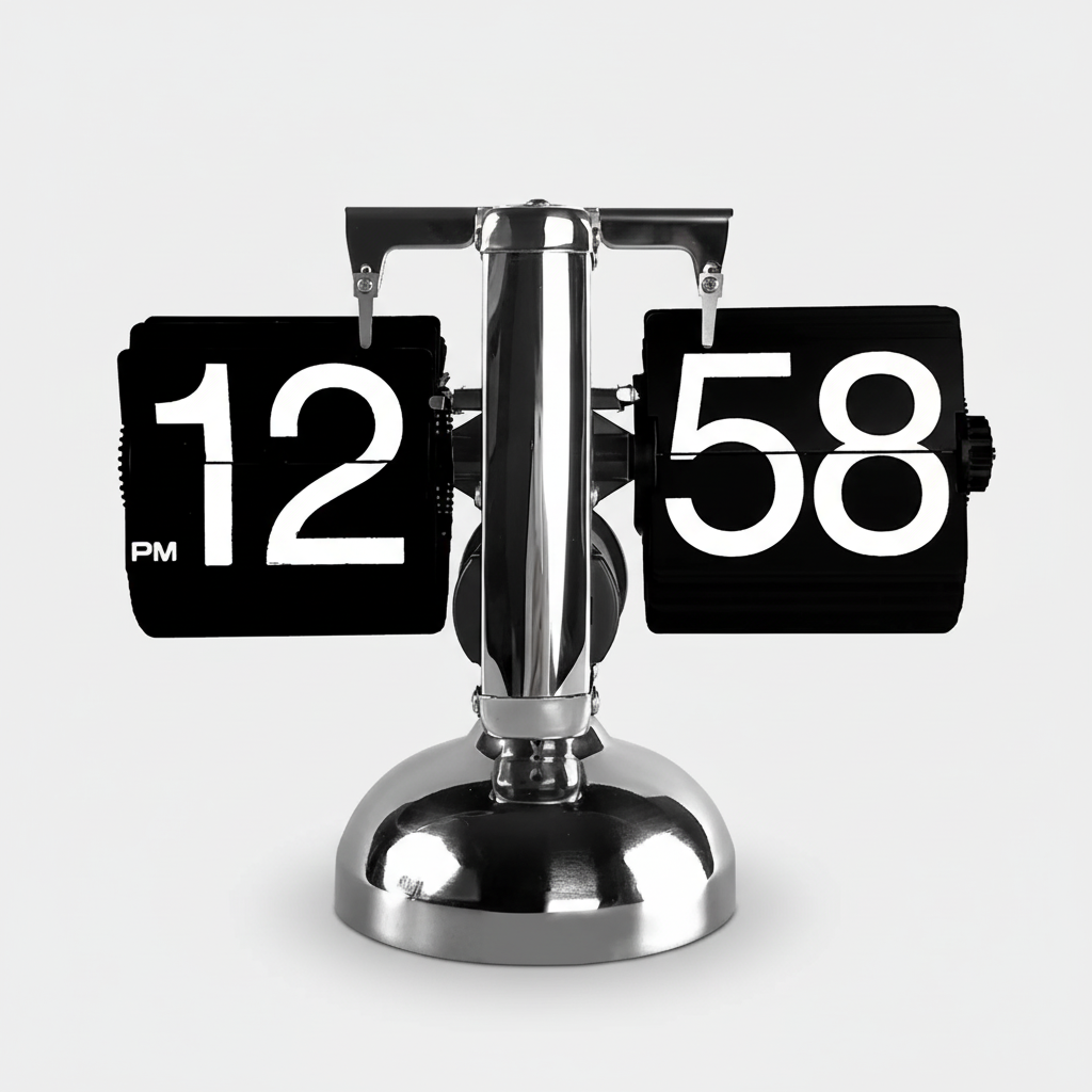 Vintage retro flip clock with wooden base and large number display for home office decoration and modern timekeeping