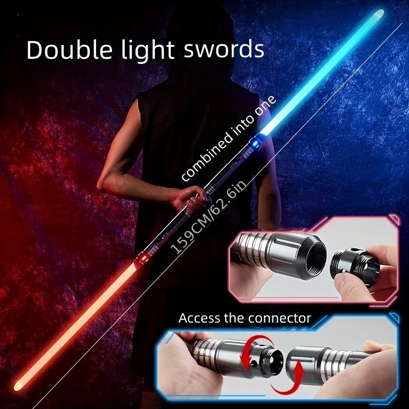Puzzloria RGB lightsaber with 15-color metal hilt and sound effects for cosplay dueling, Gold and Black