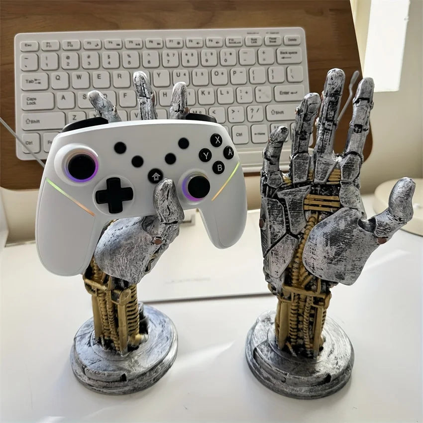 game controller stand for xbox ps5 and nintendo switch pads, robotic hand holder for a gaming battlestation