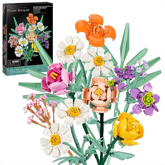 romantic brick flower bouquet building block kit 901 pieces diy floral arrangement anniversary gift for her