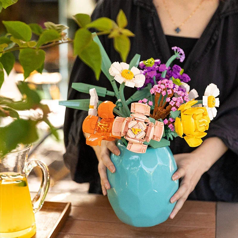 building block flowers romantic bouquet brick flowers buildable artificial flower set for valentines day birthday