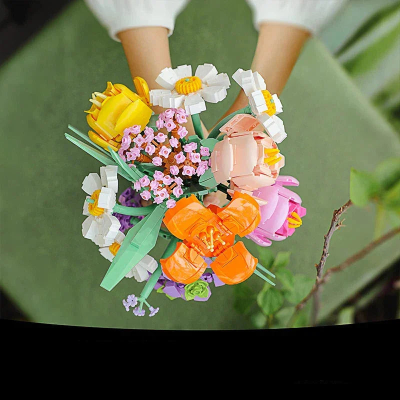 romantic bouquet building blocks brick flowers permanent floral display for desk shelf living room home decor