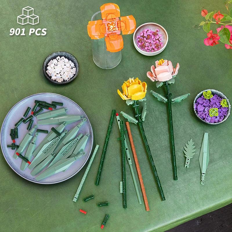 block flower bouquet building set 901 piece brick flowers craft project couples date night activity for her