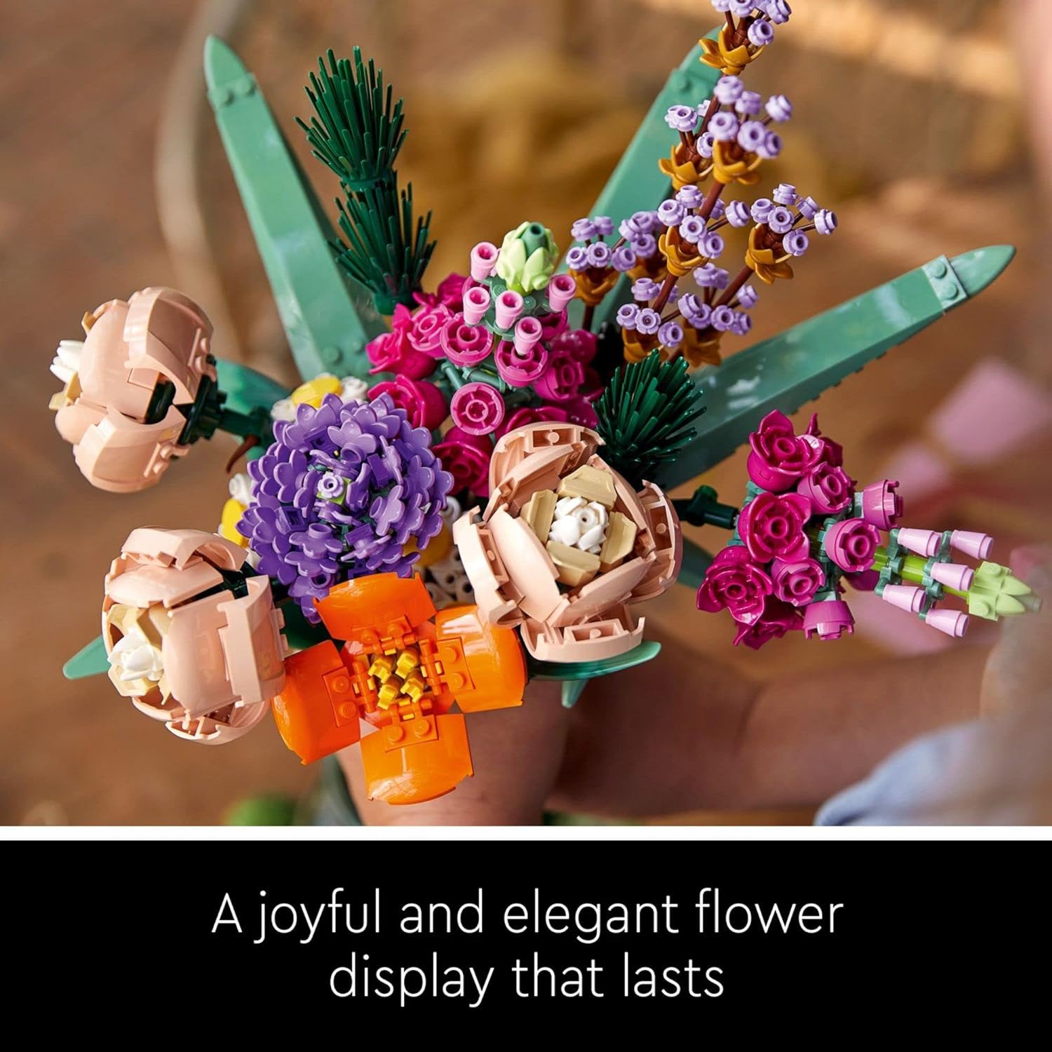 elegant lasting block flower bouquet, never-wilt faux roses and daisies for refined desk shelf and living room decor
