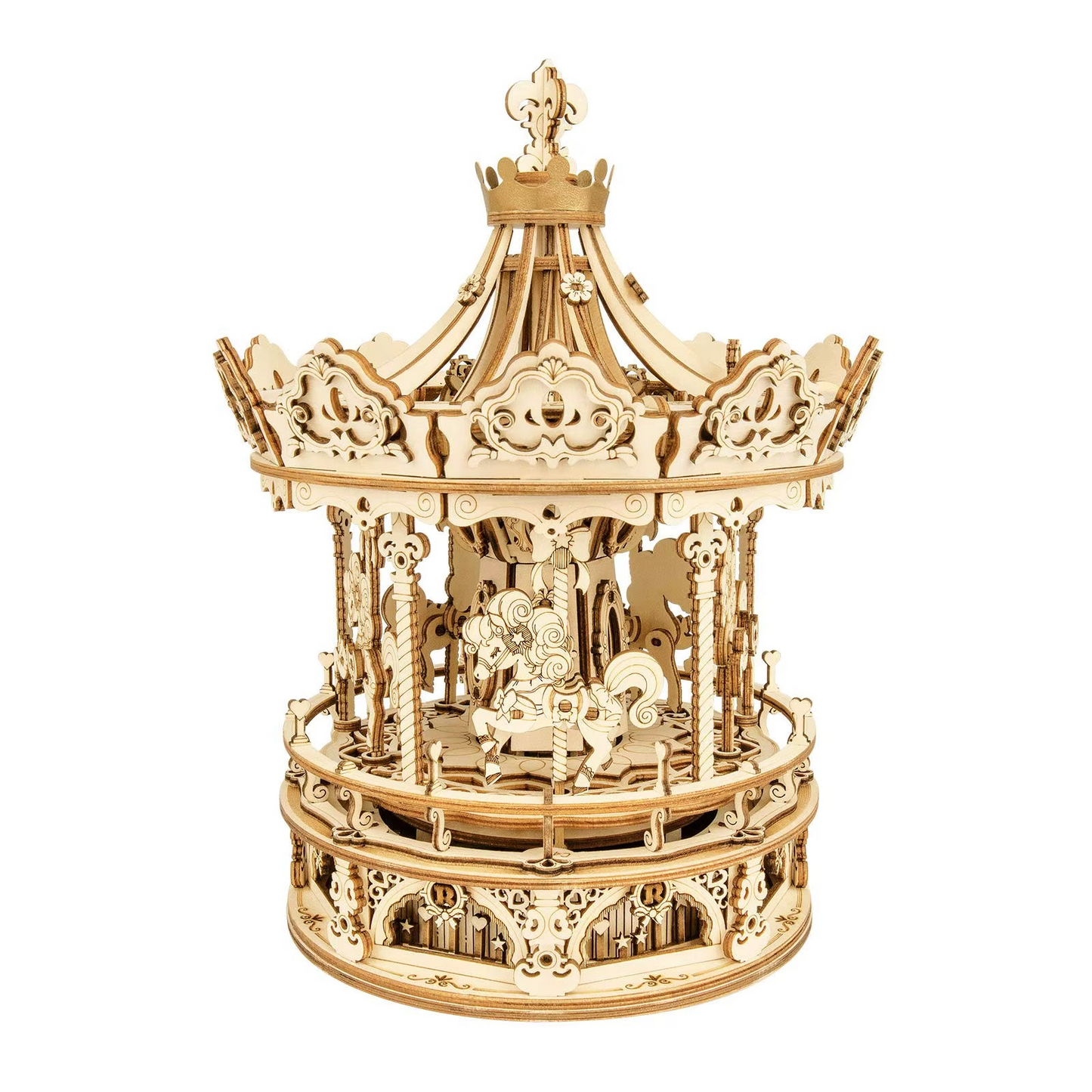 3D Wooden Puzzle 336pcs Rotatable DIY Romantic Carousel Game Gift for Children Kids Adult Assembly Music Box Toy