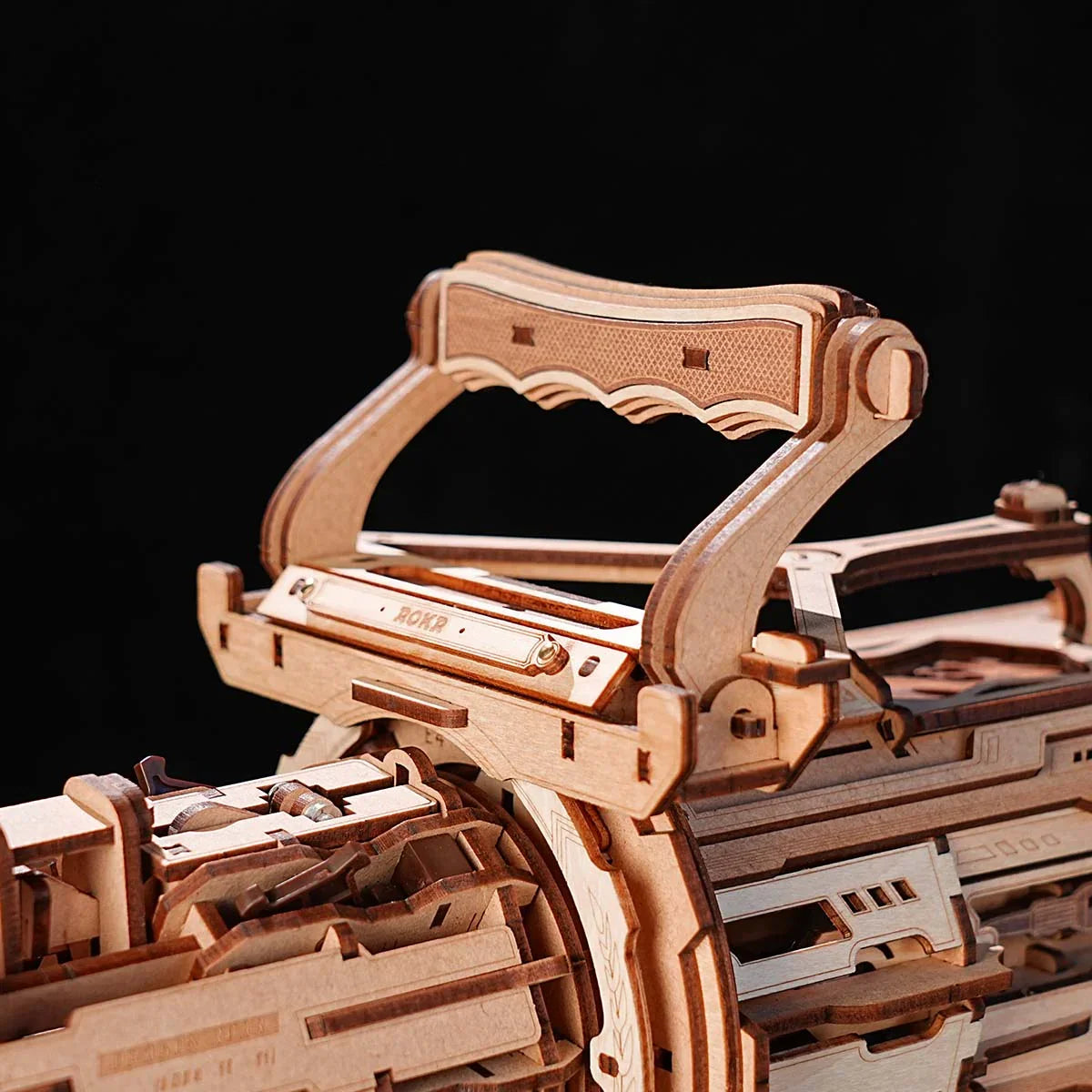 carry handle and top rail cut from plywood, mechanical engineering model kit gift for him, Rotating-Barrel