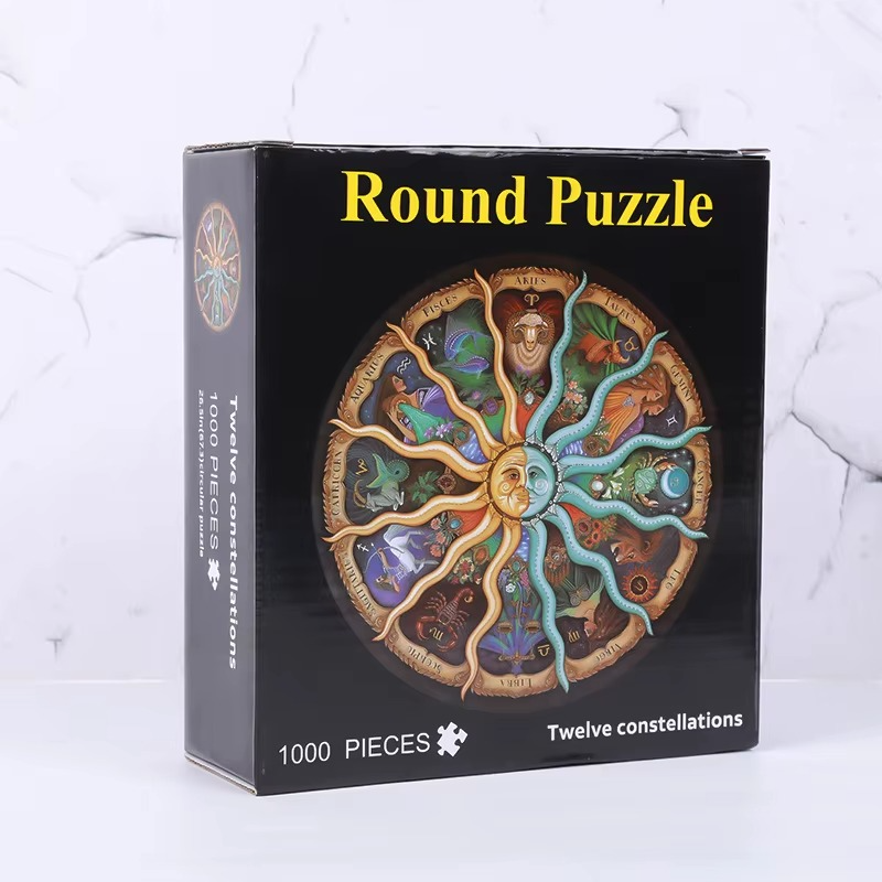 zodiac constellation round puzzle box 1000 pieces adult astrology horoscope shelf decor gift -- Zodiac