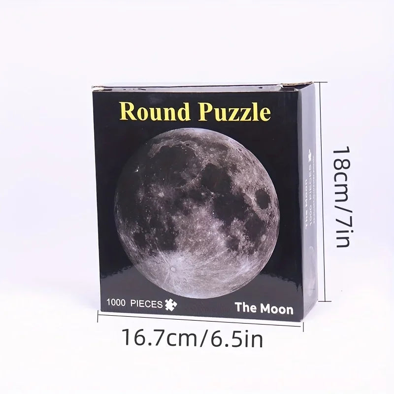round 1000 piece adult jigsaw puzzle 67cm 26.5 inch circular box dimensions astronomy gift -- Moon, Earth, Zodiac, Mercury